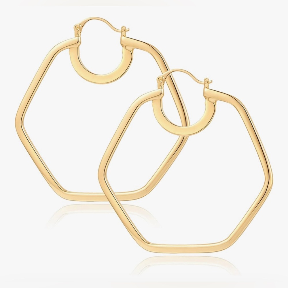 Gorgeous Rare Neiman Marcus 1KT vermeil Geometric Hexagon hoop Earrings